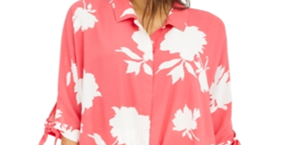 Alfani Women's Roll Front Blouse Pink Size Petite L