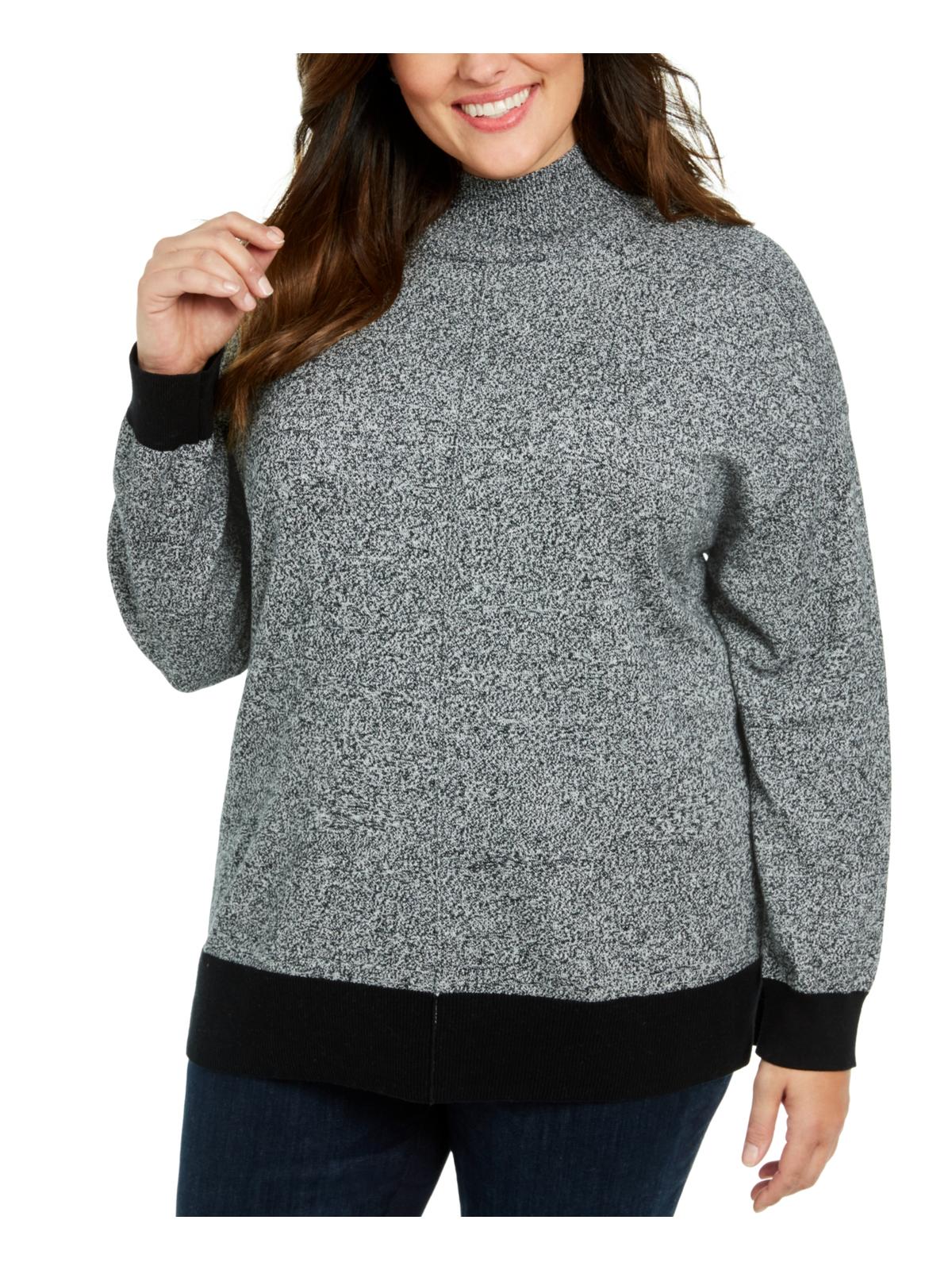 Karen Scott Women's Plus Erin Heathered Mock Neck Sweater Gray Size 0X