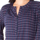 NY Collection Women's Petite Printed Henley Top Navy Size Medium