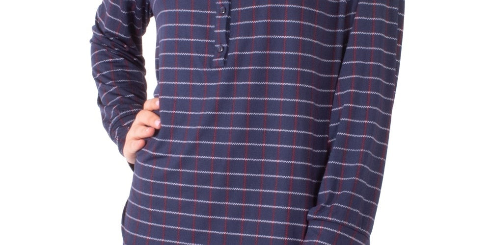 NY Collection Women's Petite Printed Henley Top Navy Size Medium