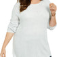 Karen Scott Women's Plus Curved Hem Confetti Speckled Sweater White Size 0X