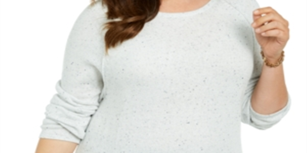 Karen Scott Women's Plus Curved Hem Confetti Speckled Sweater White Size 0X