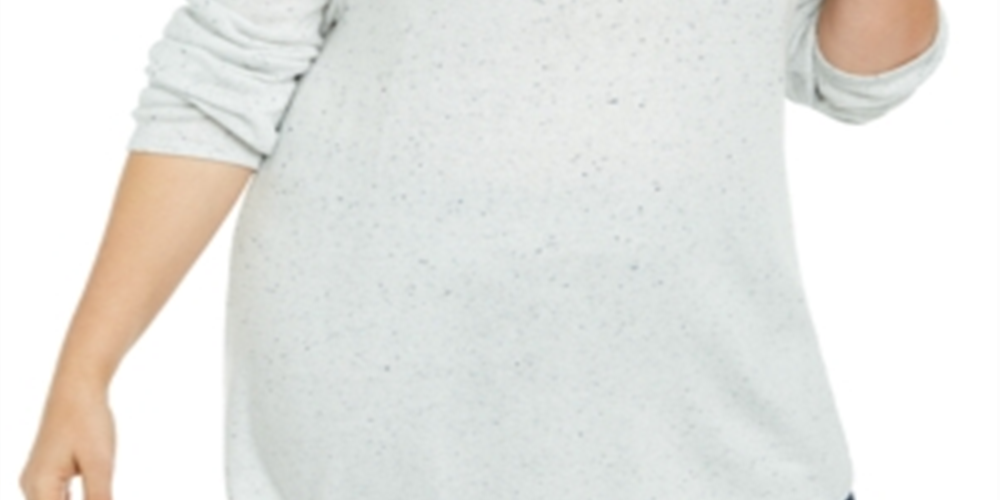 Karen Scott Women's Plus Curved Hem Confetti Speckled Sweater White Size 0X