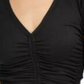 Bar III Women's Blouse Deep V Neck Ruuched Knit Top Black Size X-Small