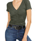 Bar III Women's Ruched Knit T-Shirt -Green Size S