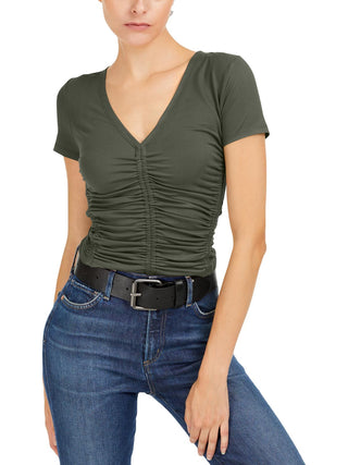 Bar III Women's Ruched Knit T-Shirt -Green Size S