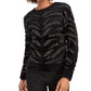 Bar III Women's Black Sequined Animal Print Long Sleeve Jewel Neck Sweater Black Size Small