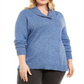 Karen Scott Women's Plus Marled Cotton Shawl Collar Sweater Blue Size 0X