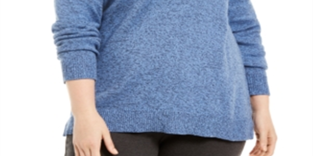 Karen Scott Women's Plus Marled Cotton Shawl Collar Sweater Blue Size 0X
