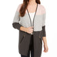 Charter Club Women's Color Block Long Sleeve Open Cardigan T-Shirt Sweater Gray Size Petite Small