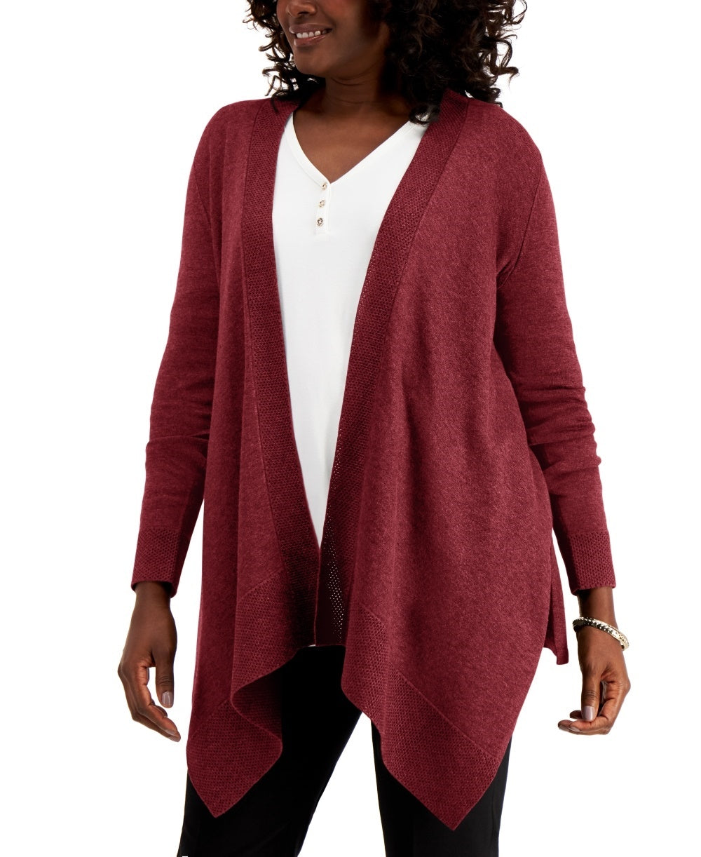 JM Collection Women's Textured Hem Cascade-Front Cardigan Red Size X-Large