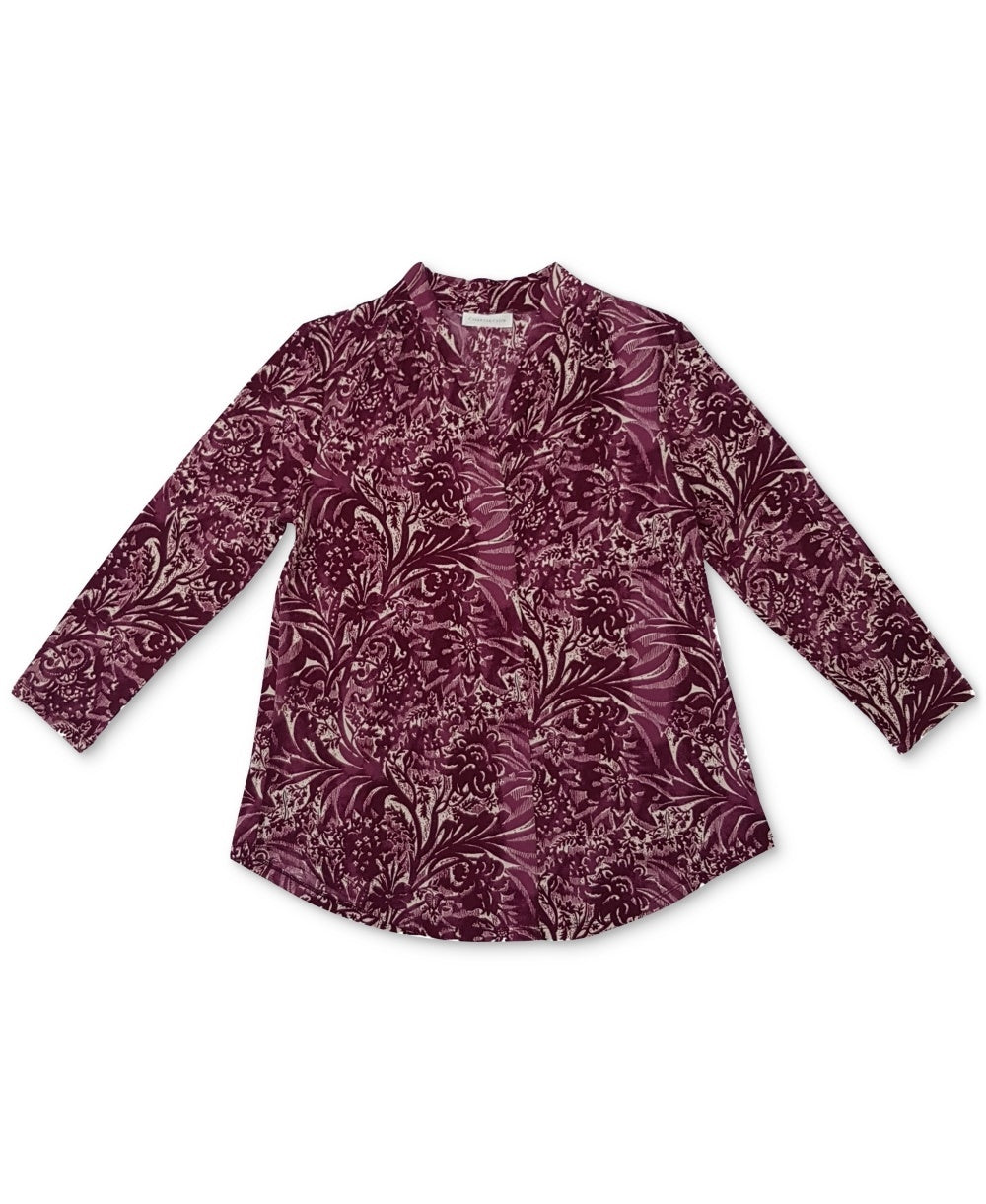 Charter Club Women's V-Neck Printed Three-Quarter-Sleeve Top Purple Size Small
