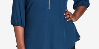 City Chic Women's Plus Sexy Fling Zip Front Top Blue Size 20W