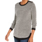 Charter Club Women's Textured Knitted 3/4 Sleeve Sweater Black-White Size Petite Small