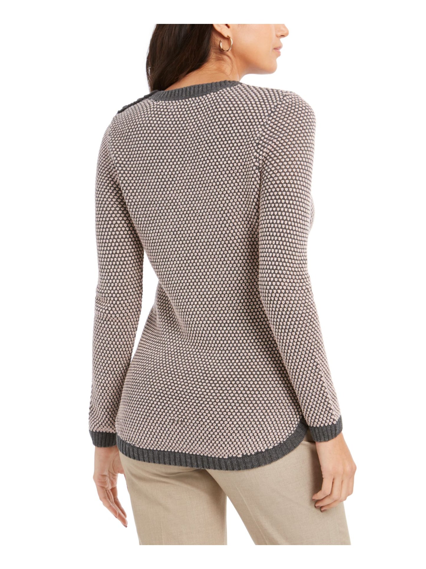 Charter Club Women's Textured Knitted 3/4 Sleeve Sweater Black-White Size Petite Small