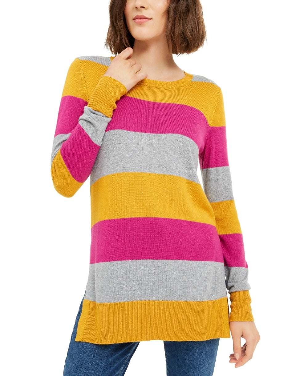 Maison Jules Women's Color Block Long Sleeve Jewel Neck T-Shirt Sweater Yellow Size Medium