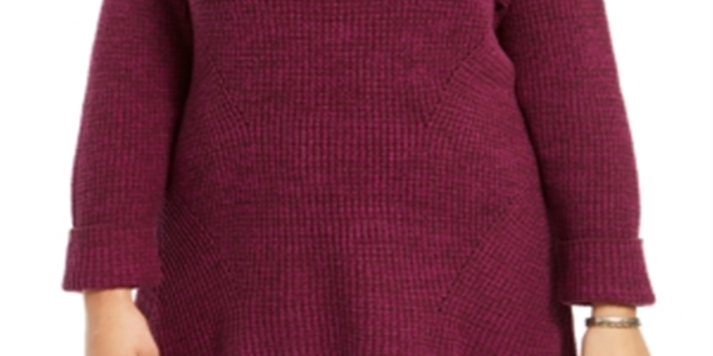 Style & Co Women's Plus Angled Sides Cuffed Sleves Crewneck Sweater Purple Size 0X