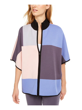 Anne Klein Women's Gray Color Block Kimono Sleeve Jewel Neck Top Charcoal Size Large