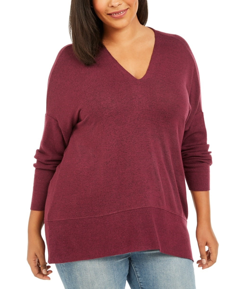 Style & Co Women's Drop Sleeve Marled Tunic Red Size 1X