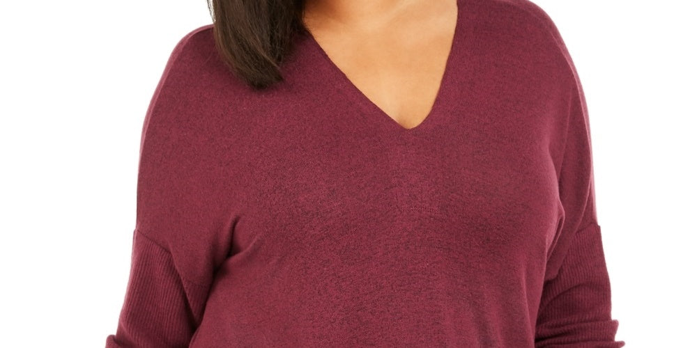 Style & Co Women's Ribbed V Neck Sweater Red Size 2X