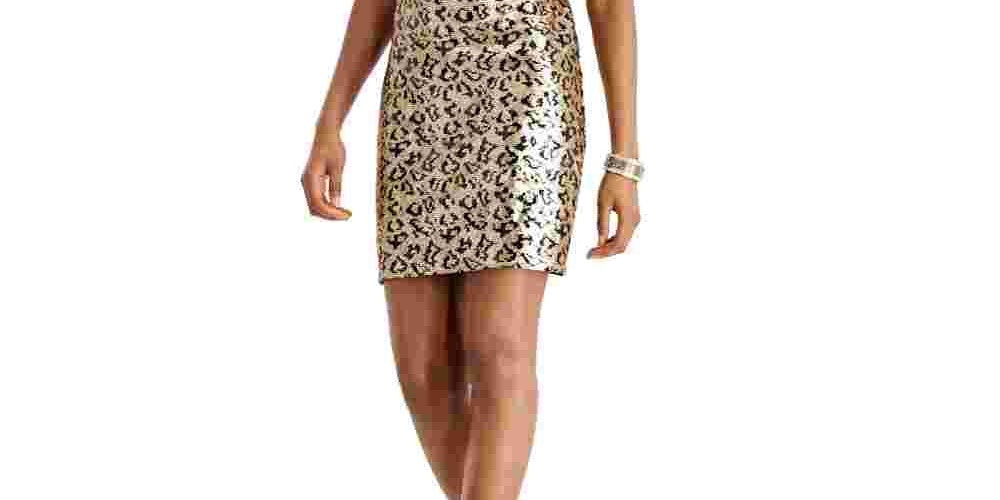 Betsey Johnson Women's Leopard Sequin Sheath Dress Yellow Size 12