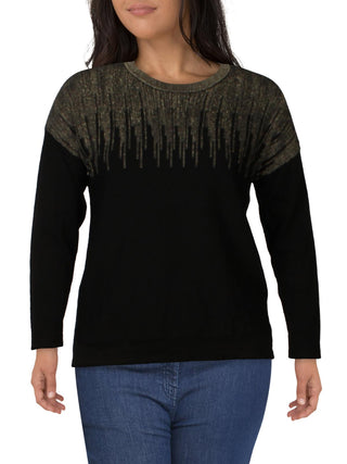 Alfani Women's Metallic Detail Vented Hem Sweater Black Size Petite 16