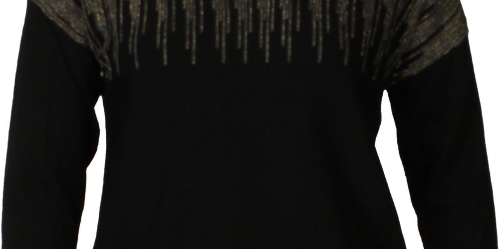 Alfani Women's Metallic Detail Vented Hem Sweater Black Size Petite 16