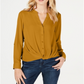 INC International Concepts Women's Twist Front Button up Top India Gold Size Petite L