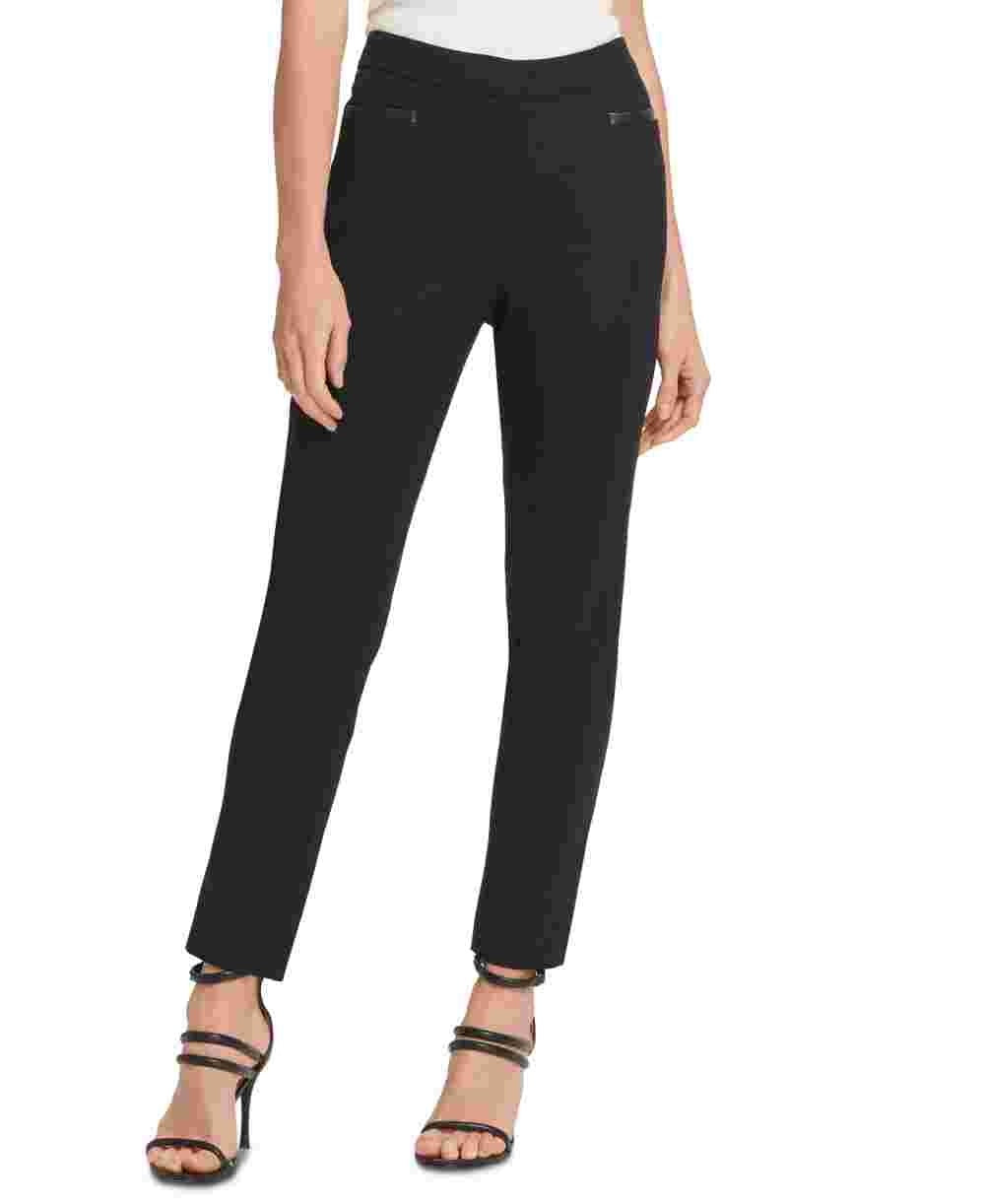 DKNY Women's Faux Leather Trim Straight Leg Trousers Black Size 6