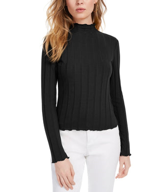 Kit & Sky Women's Ribbed Mock Neck Top Black Size Large
