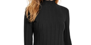 Kit & Sky Women's Ribbed Mock Neck Top Black Size Large
