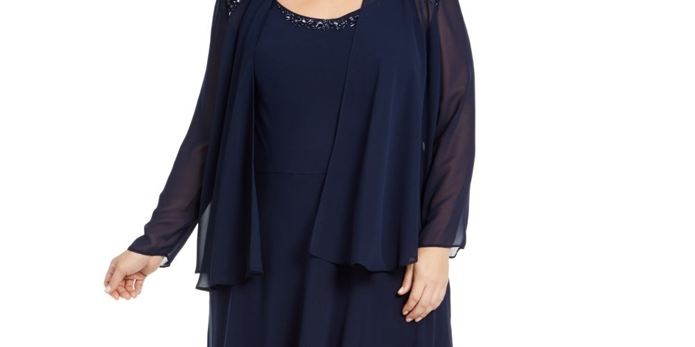 SL Fashions Women's Embellished Dress & Jacket Blue Size 24W