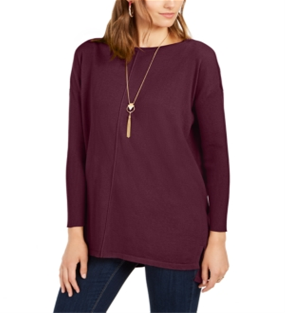 Style & Co Women's Seam Front Tunic Sweater Wine Size Petite M