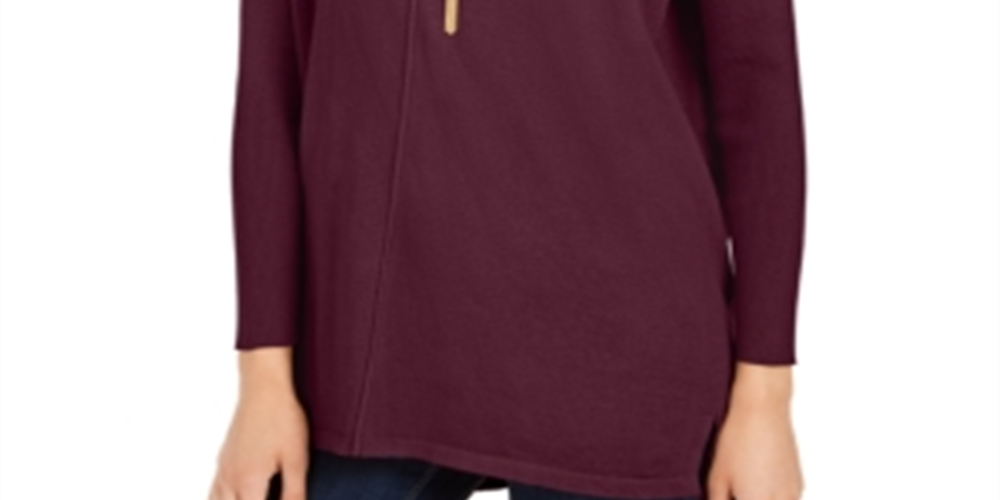 Style & Co Women's Seam Front Tunic Sweater Wine Size Petite M