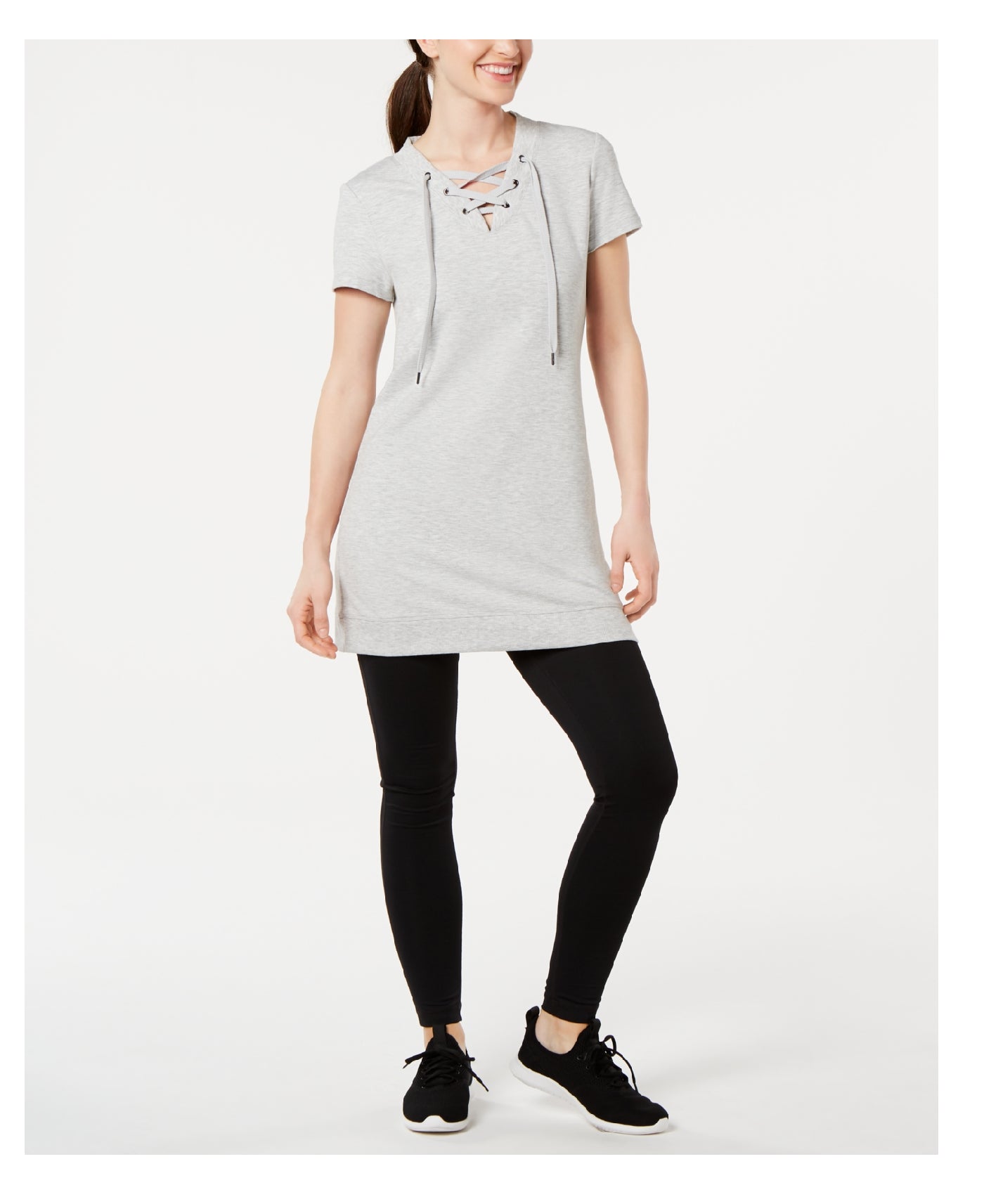 Ideology Women's Short Sleeve Tunic Active Wear Top Gray Size Large