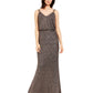 Calvin Klein Women's Glitter Spaghetti Strap V Neck Full Length Evening Blouson Dress Black Size 10