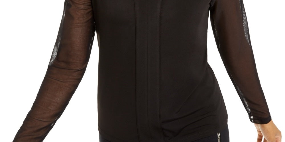 Thalia Sodi Women's Mesh Sleeve Jersey Top Black Size Small