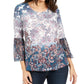 Style & Co Women's Printed Bell Sleeve Top Blue Size Medium
