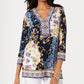 JM Collection Women's Printed Embellished Tunic Blue Size Petite Small