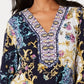 JM Collection Women's Printed Embellished Tunic Blue Size Petite Small