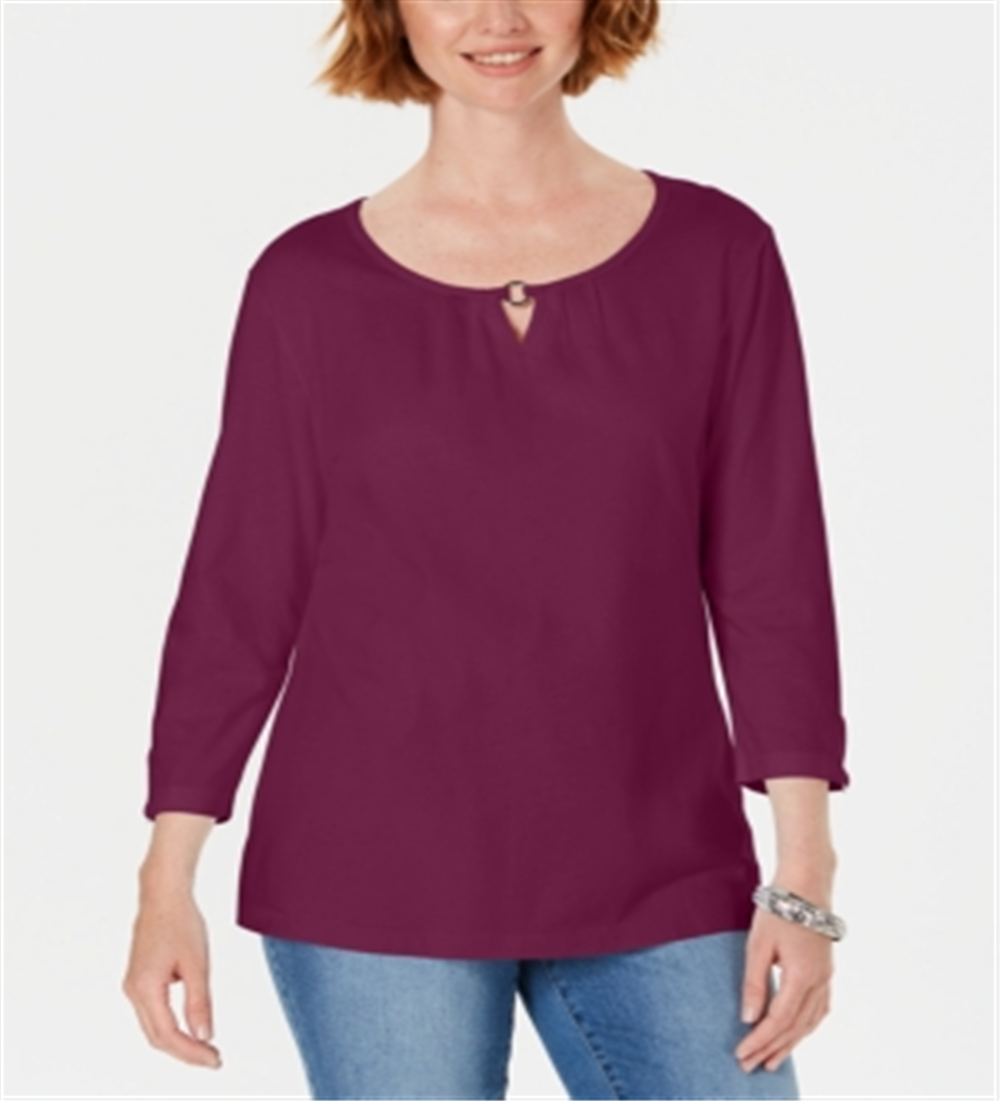 Karen Scott Women's Three Quarter Sleeve Top Purple  Size X-Large