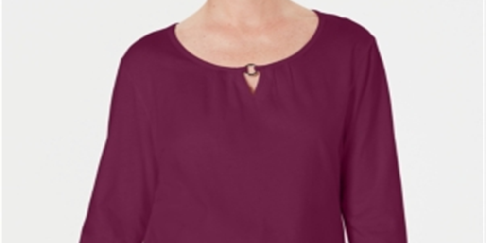 Karen Scott Women's Three Quarter Sleeve Top Purple  Size X-Large