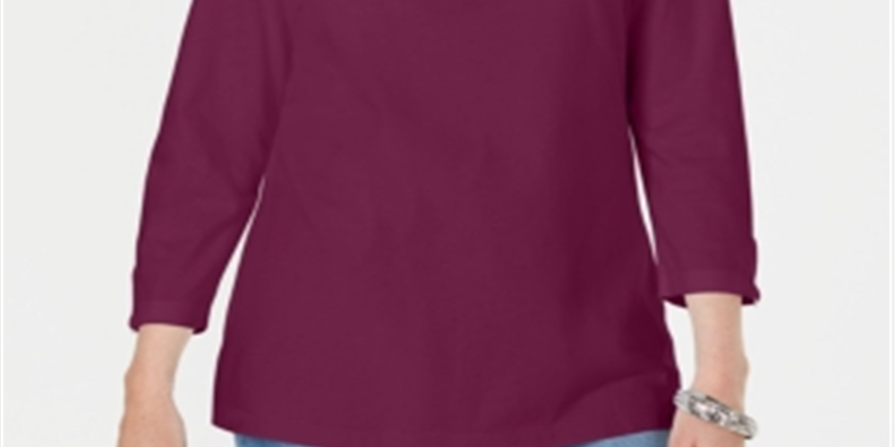Karen Scott Women's Three Quarter Sleeve Top Purple  Size X-Large