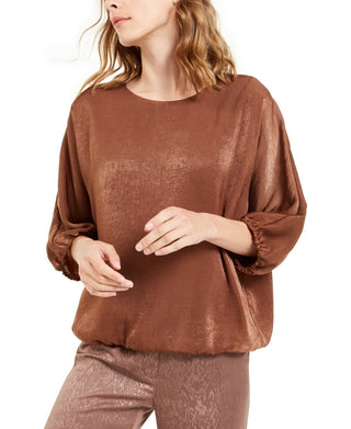 Alfani Women's Satin Dolman Sleeve Bubble Top Brown Size Small