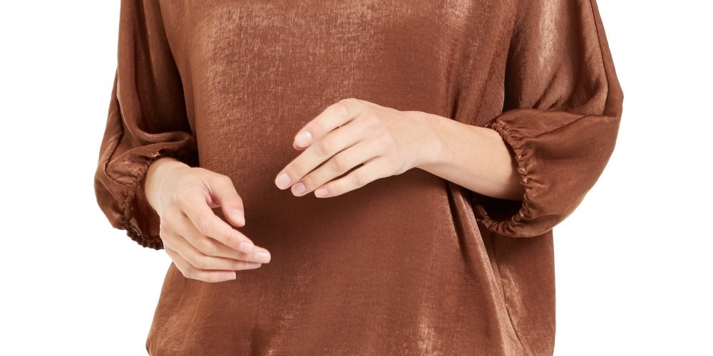 Alfani Women's Satin Dolman Sleeve Bubble Top Brown Size Small