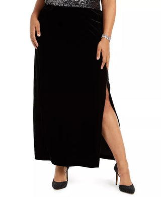Alex Evenings Women's Slitted Maxi Shift Skirt Black Size 3X