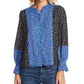 CeCe Women's Budding Floral Colorblock Long Sleeve Top Blue Size Large