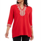 Charter Club Women's 3/4 Sleeve Textured Tunic Red Size Petite L