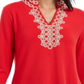Charter Club Women's 3/4 Sleeve Textured Tunic Red Size Petite L