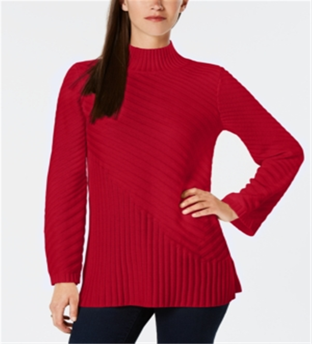 Charter Club Women's Patterned Mock Turtleneck Sweater Red Size Petite XL